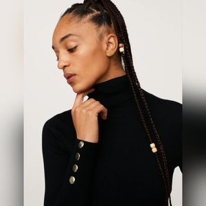 Mango Buttons Detail Knit Turtleneck Sweater in Black, Size S